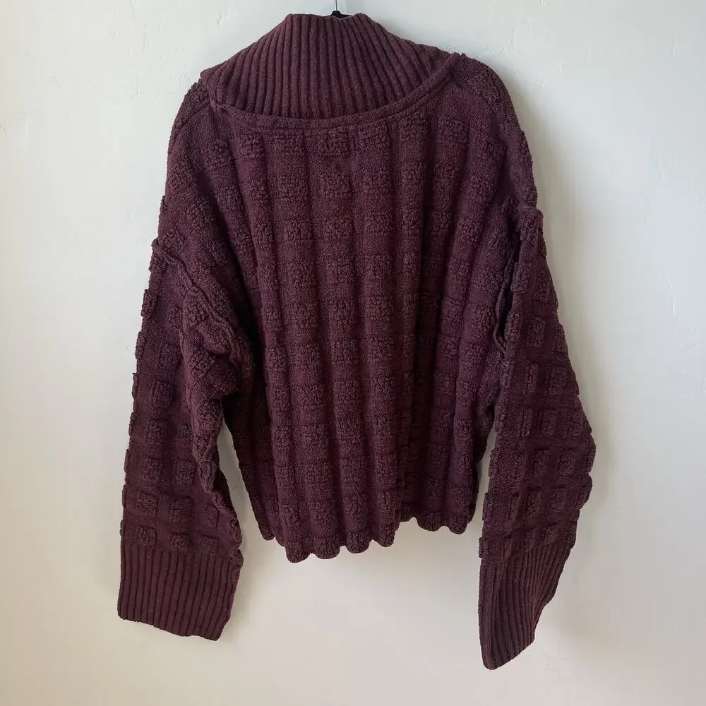 Free People We The Free Soul Searcher Mock Neck Wine Sweater, Size XS, Cropped - Picture 4 of 8
